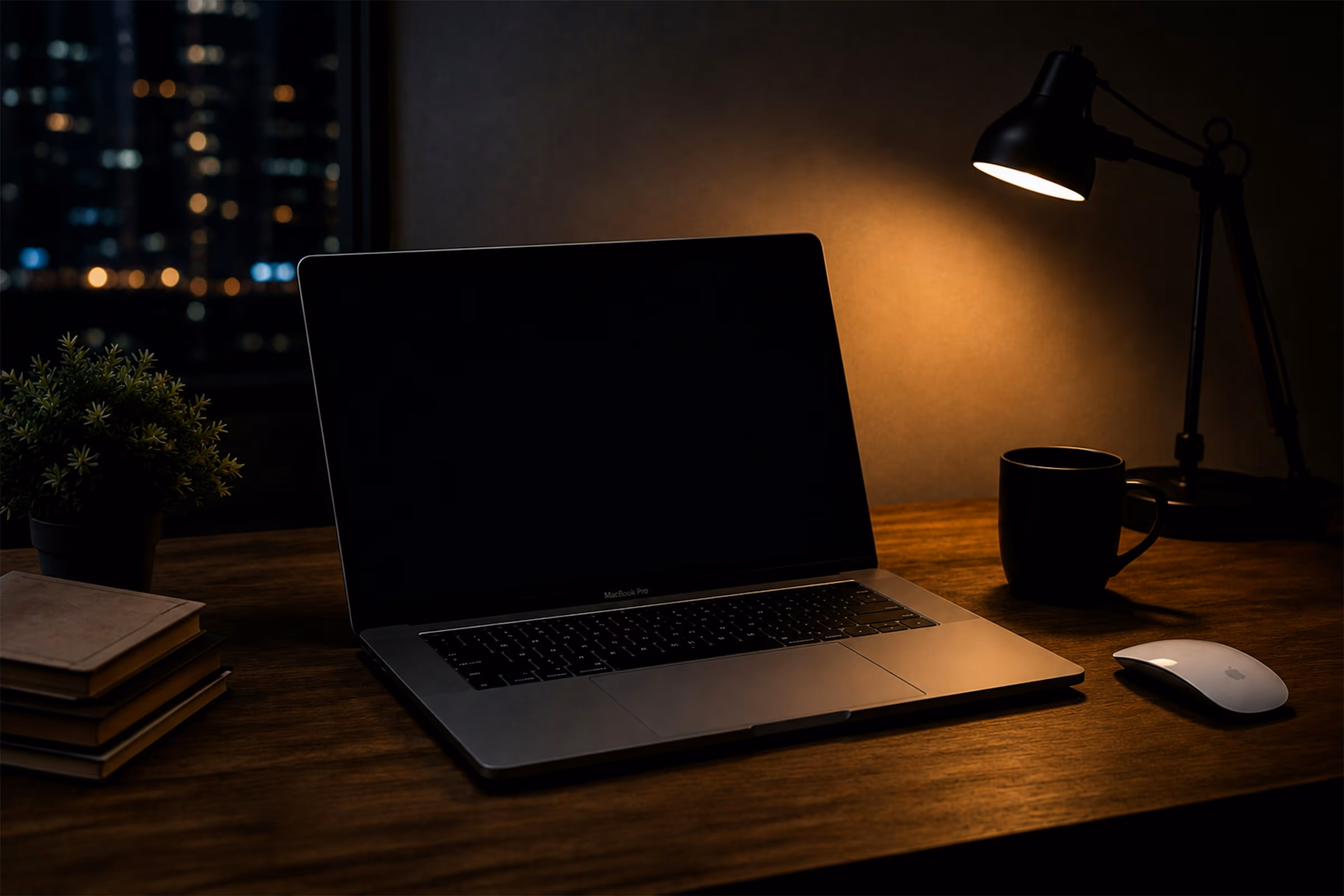 Personne travaillant de nuit devant un écran lumineux dans une pièce sombre